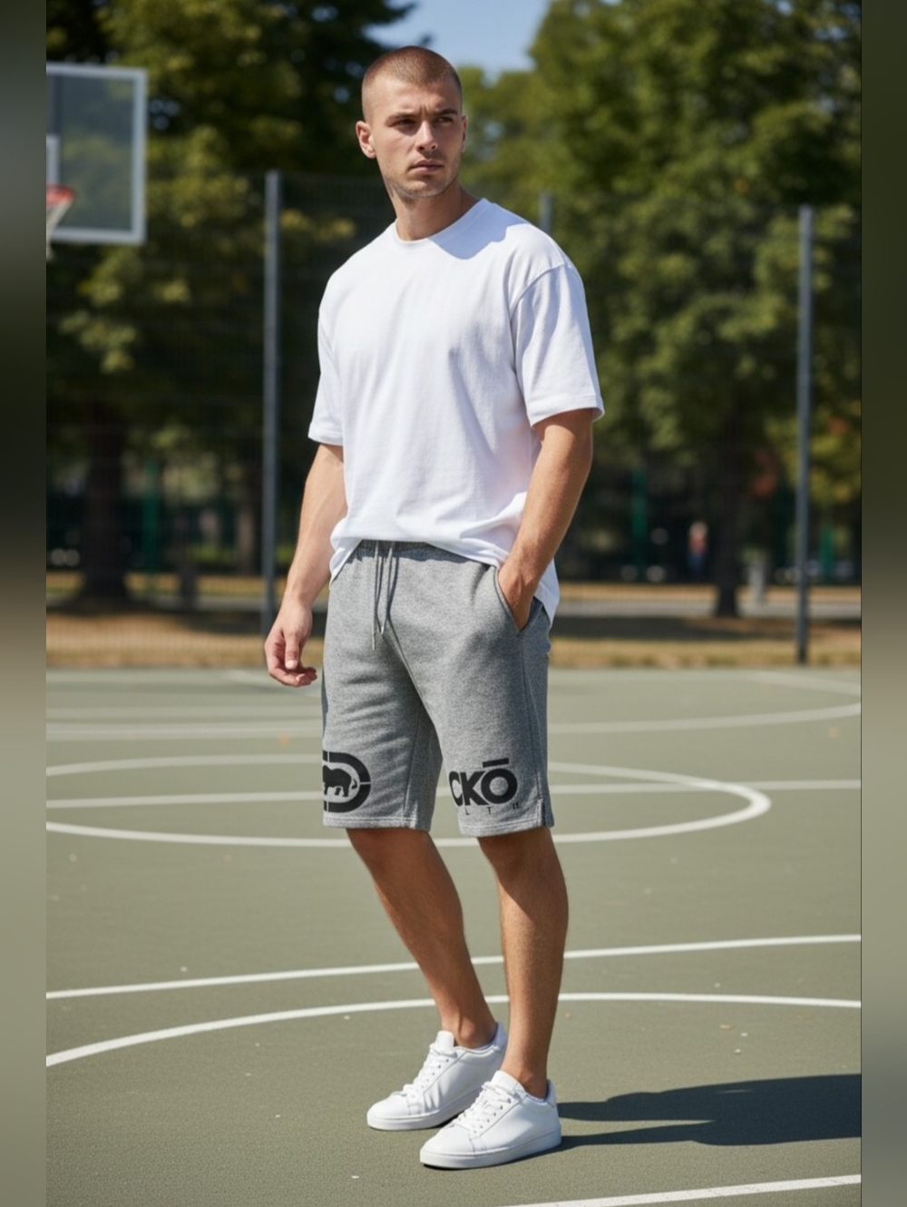 Ecko Unltd Size L Graphic Gray Logo Drawstring Four Pockets Street Wear Shorts E